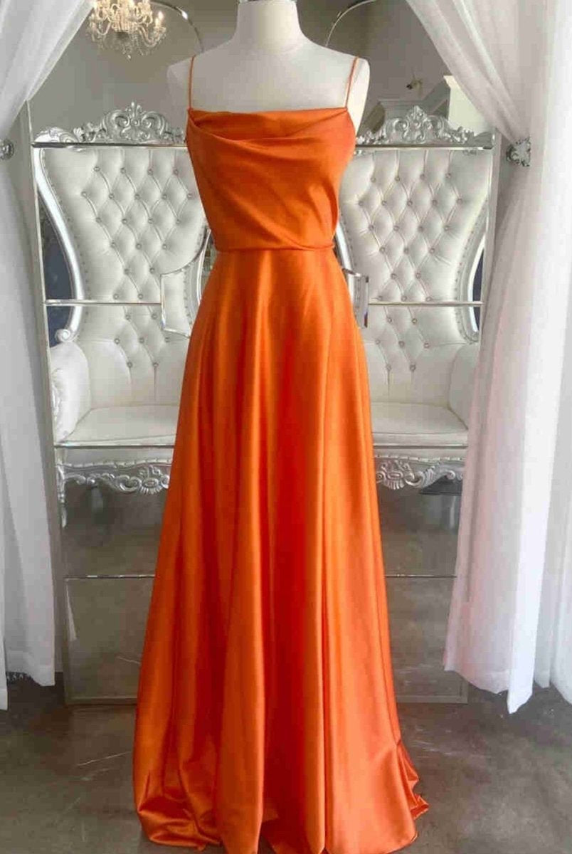 Araya |A Line Cowl Neck Satin Prom Dress With Slit - KissProm