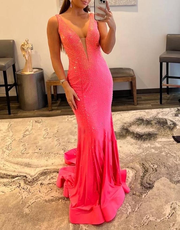Alma |Mermaid V-neck Beaded Mermaid Prom Dress