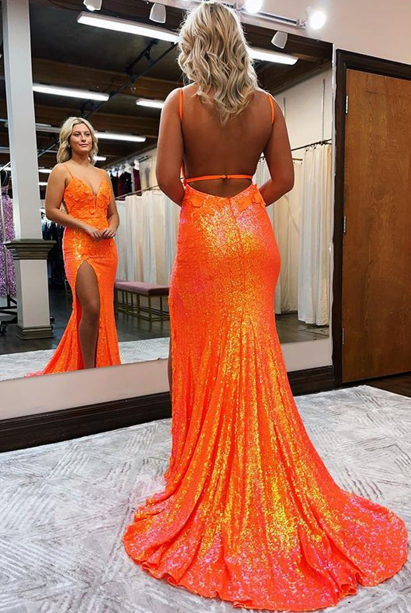 Miracle |Mermaid V Neck Sequins Prom Dress with Slit