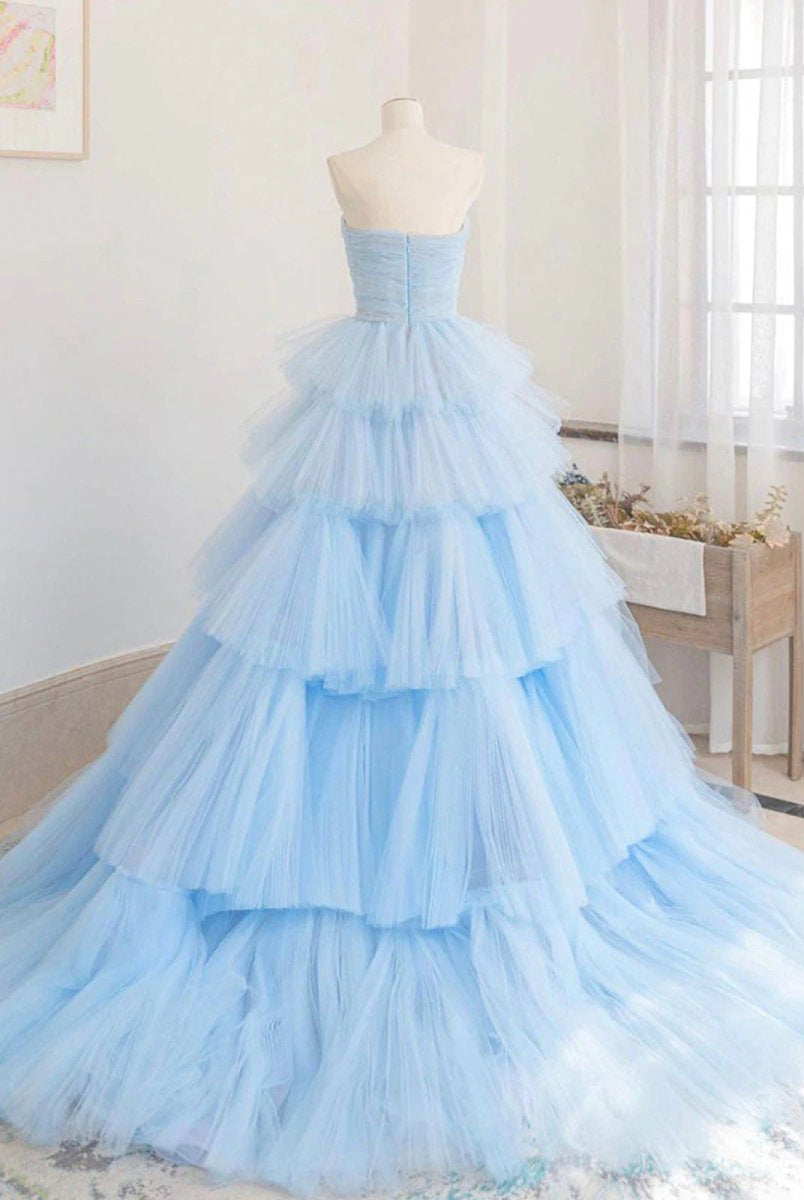 Makenzie |A line Strapless Tiered Tulle Prom Dress