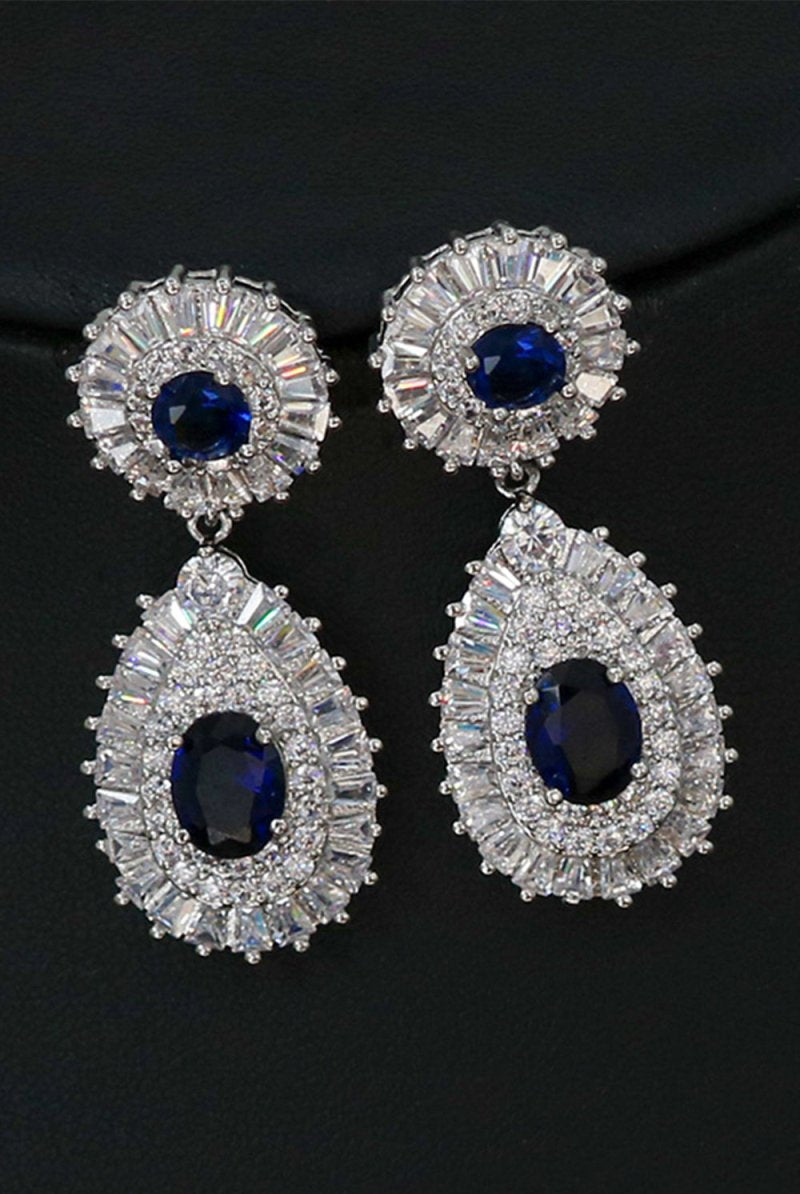 Royal Blue Crystal Necklace Earring Jewelry Set - KissProm