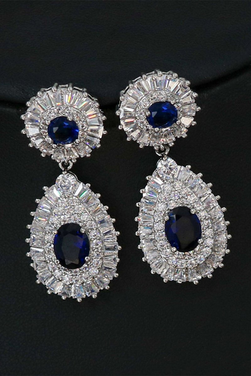 Royal Blue Crystal Necklace Earring Jewelry Set - KissProm
