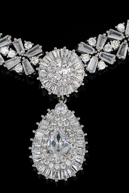 Royal Blue Crystal Necklace Earring Jewelry Set - KissProm