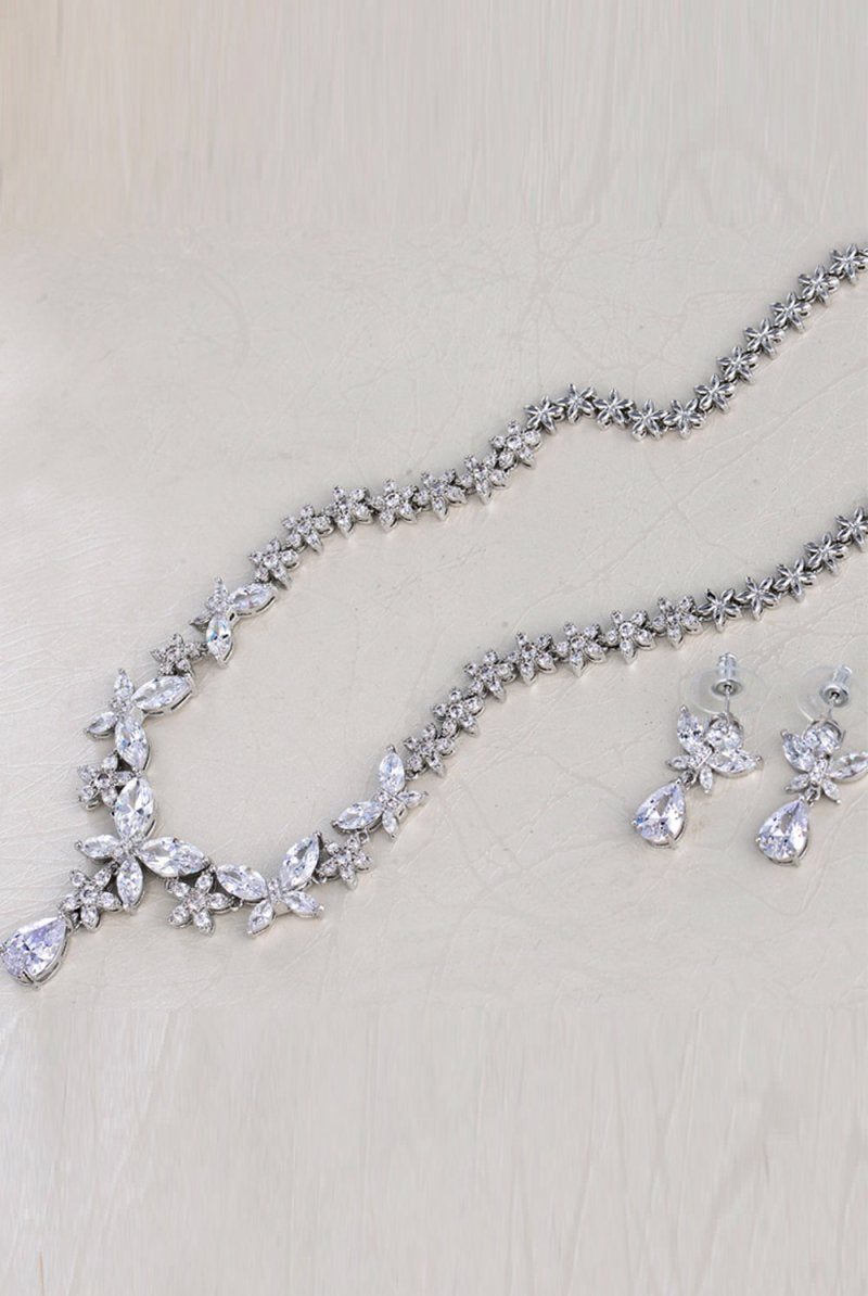 Royal Blue Butterfly Crystal Drop Earrings Necklace Jewelry Set - KissProm