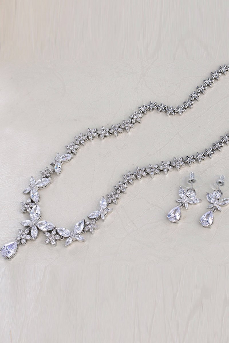 Royal Blue Butterfly Crystal Drop Earrings Necklace Jewelry Set - KissProm