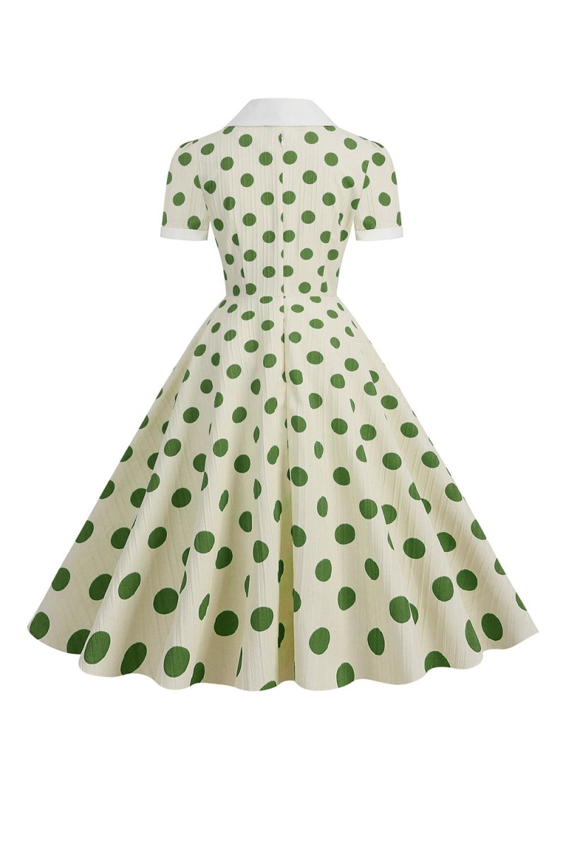 Red Polka Dots Vintage Dress With Short Sleeves - KissProm