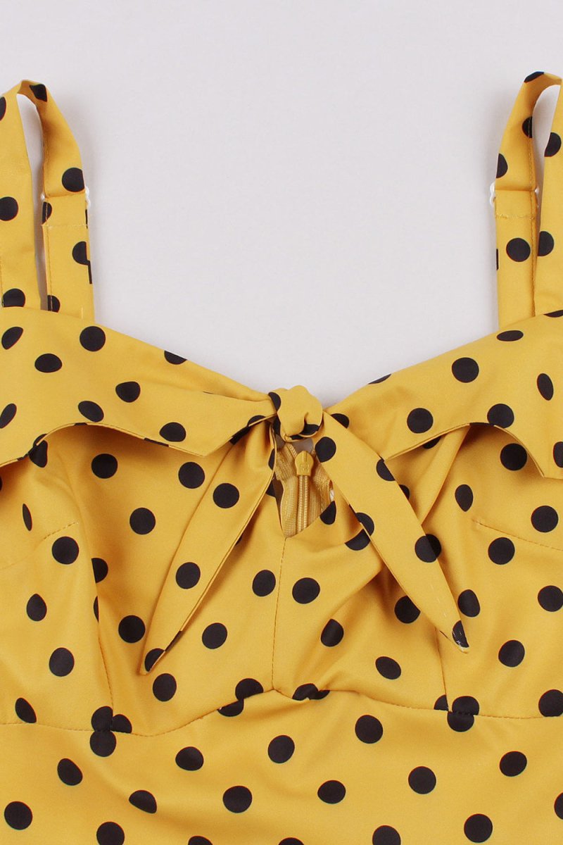 Spaghetti Straps Polka Dots Yellow 1950s Dress - KissProm