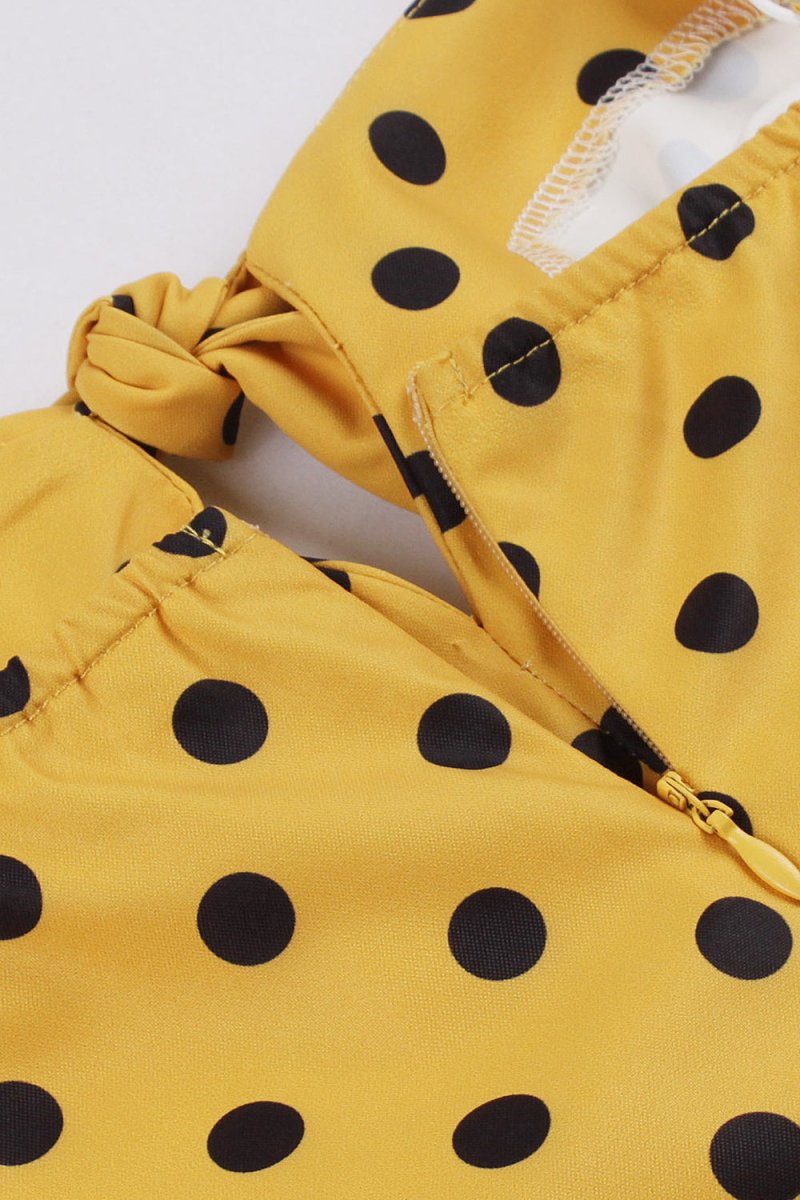 Spaghetti Straps Polka Dots Yellow 1950s Dress - KissProm