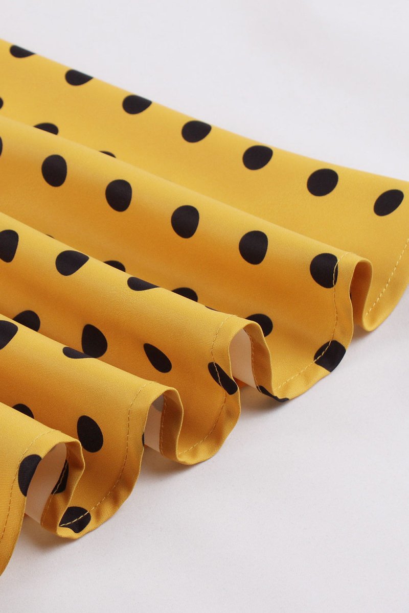 Spaghetti Straps Polka Dots Yellow 1950s Dress - KissProm