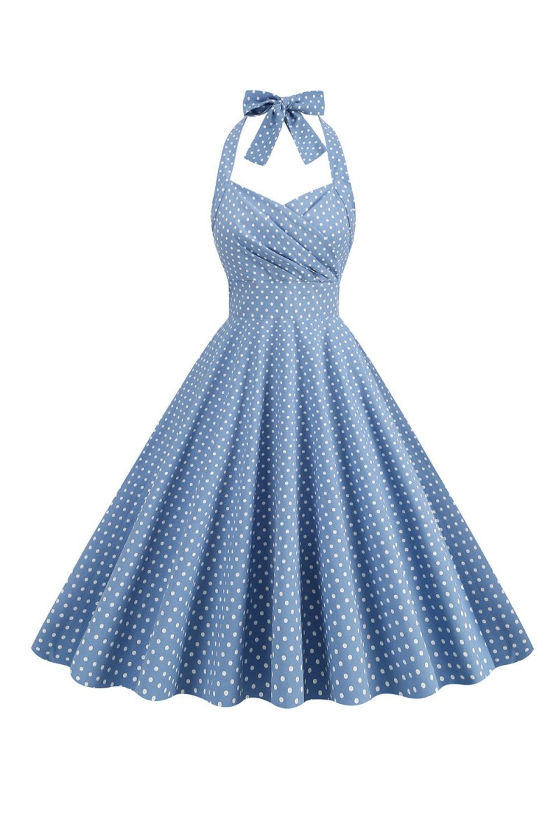 Halter Red Polka Dots 1950s Dress - KissProm