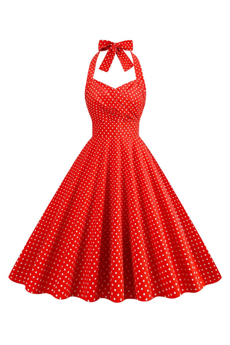 Halter Red Polka Dots 1950s Dress - KissProm