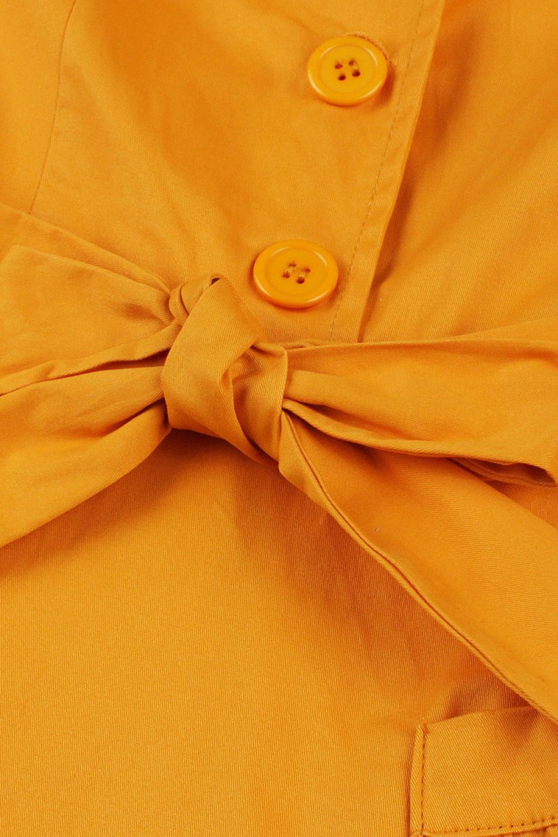 Yellow Swing V Neck Vintage Dress With Short Sleeves - KissProm