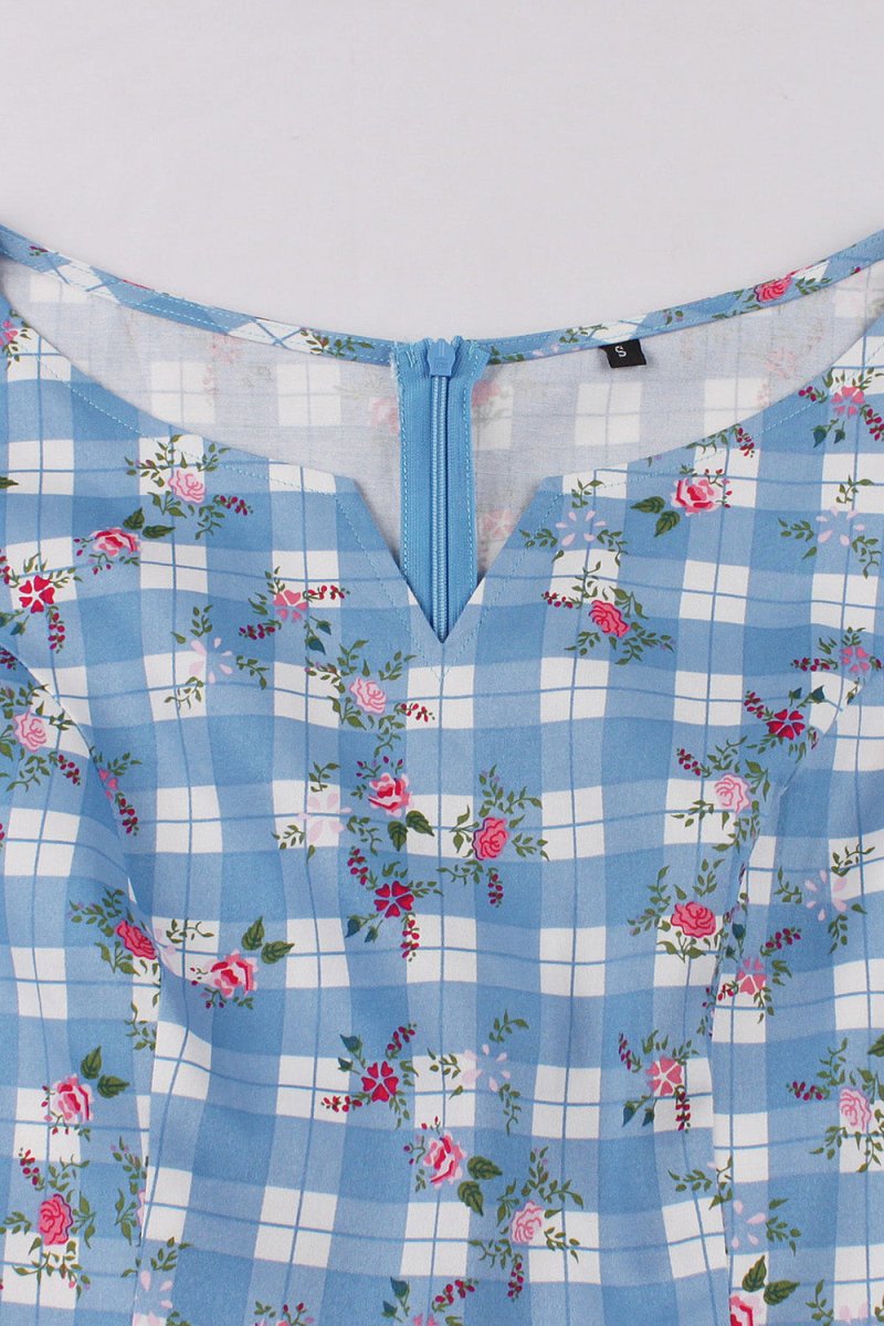 Printed Plaid Short Sleeveless Hepburn Style Vintage Dress - KissProm