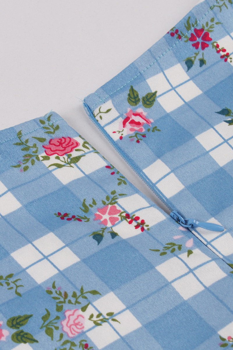 Printed Plaid Short Sleeveless Hepburn Style Vintage Dress - KissProm