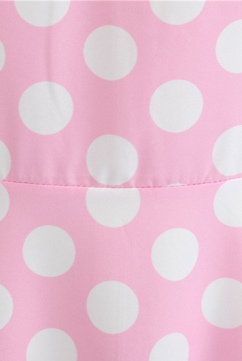 Pink Polka Dots Spaghetti Straps 1950s Dress With Bow - KissProm