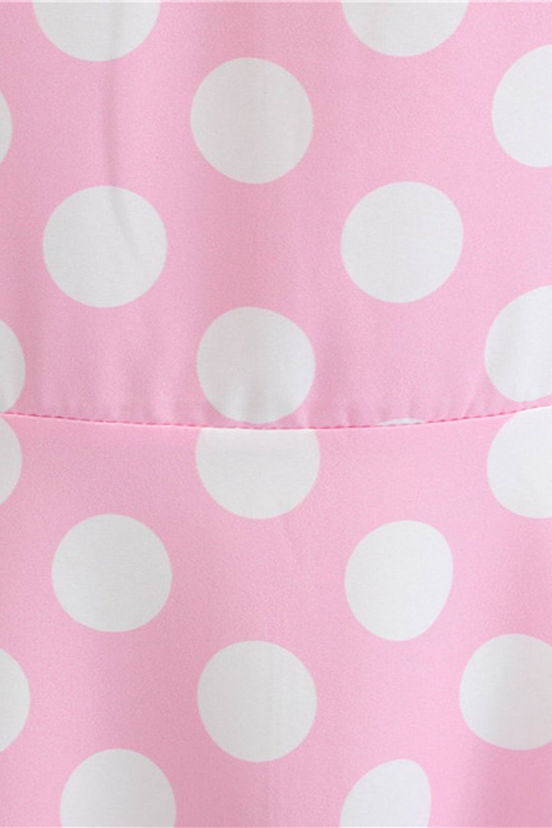 Pink Polka Dots Spaghetti Straps 1950s Dress With Bow - KissProm