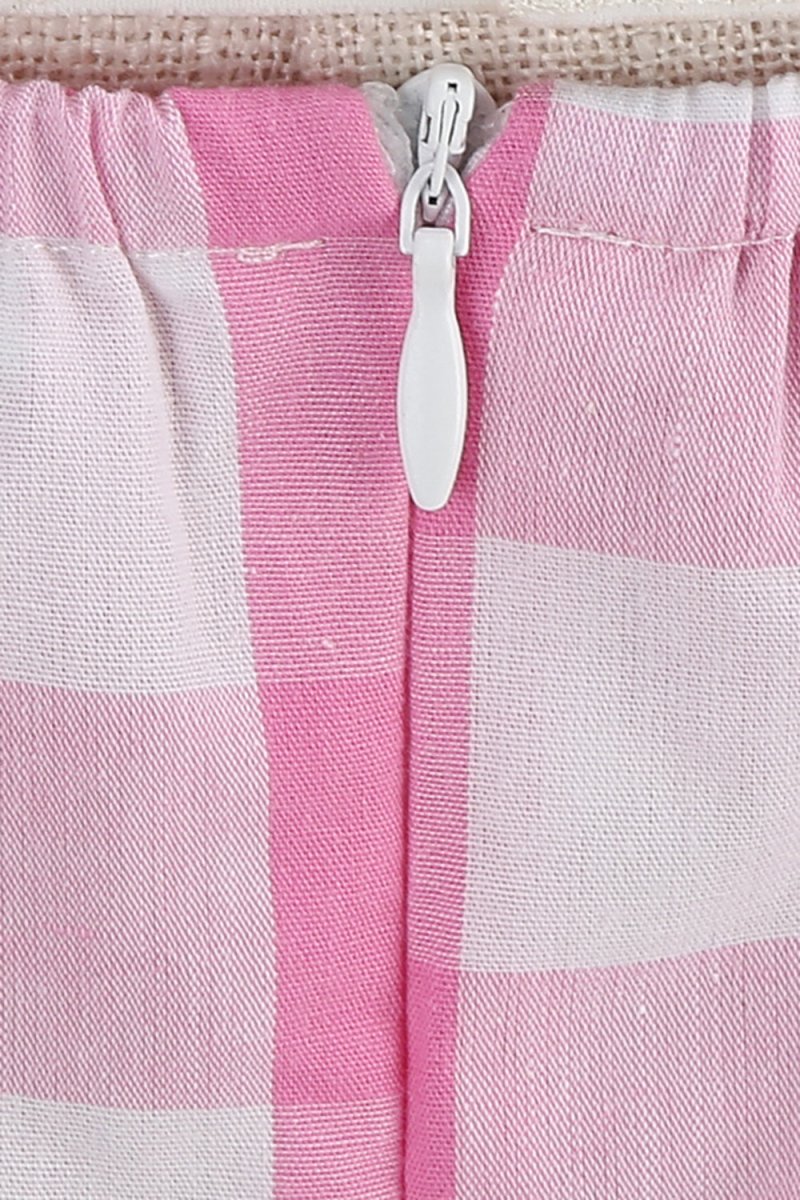 Pink Halter Plaid Sleeveless 1950s Dress With Belt - KissProm