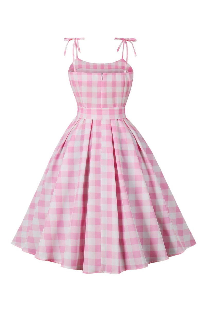 Pink Plaid Pin Up Vintage 1950s Dress - KissProm