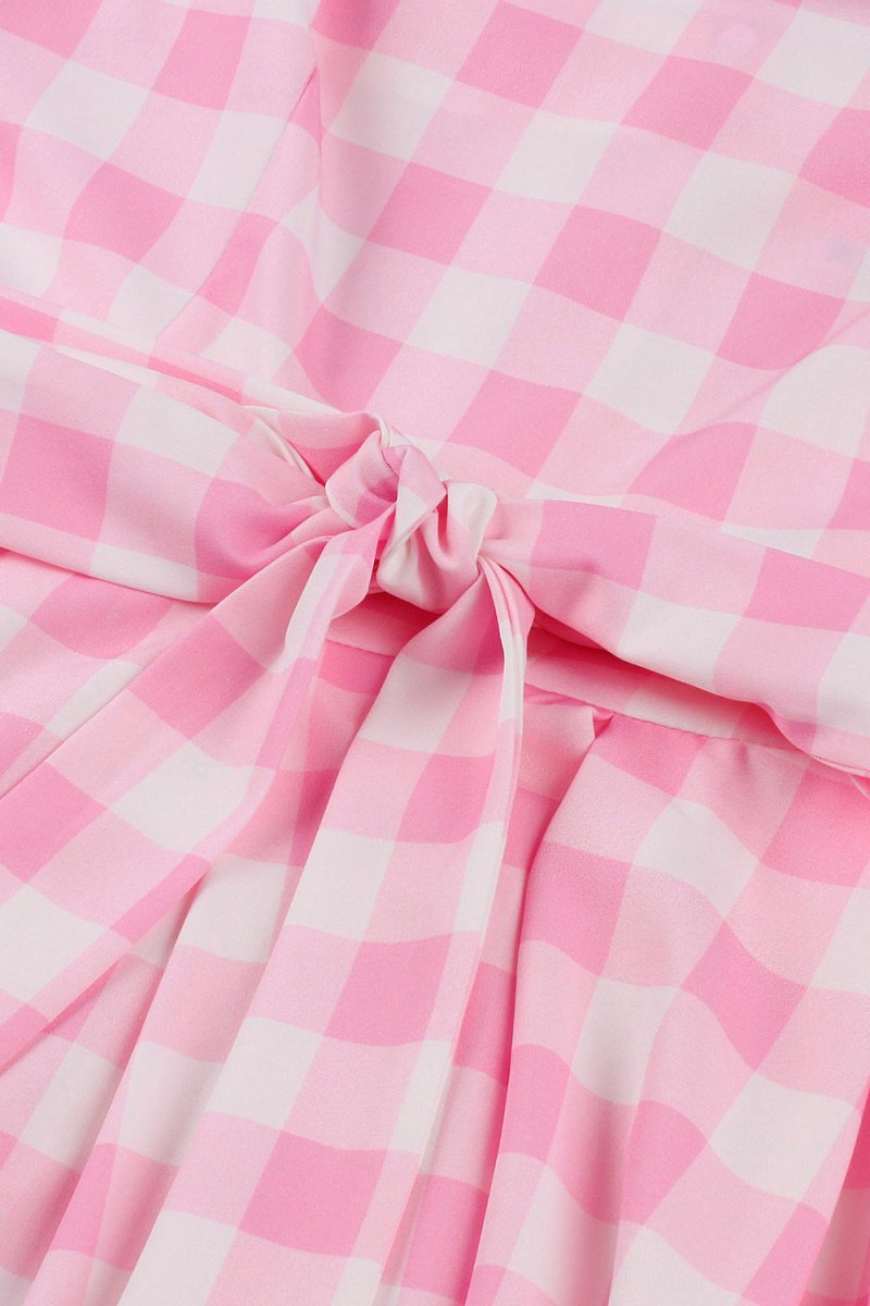 Pink Plaid Pin Up Vintage 1950s Dress - KissProm