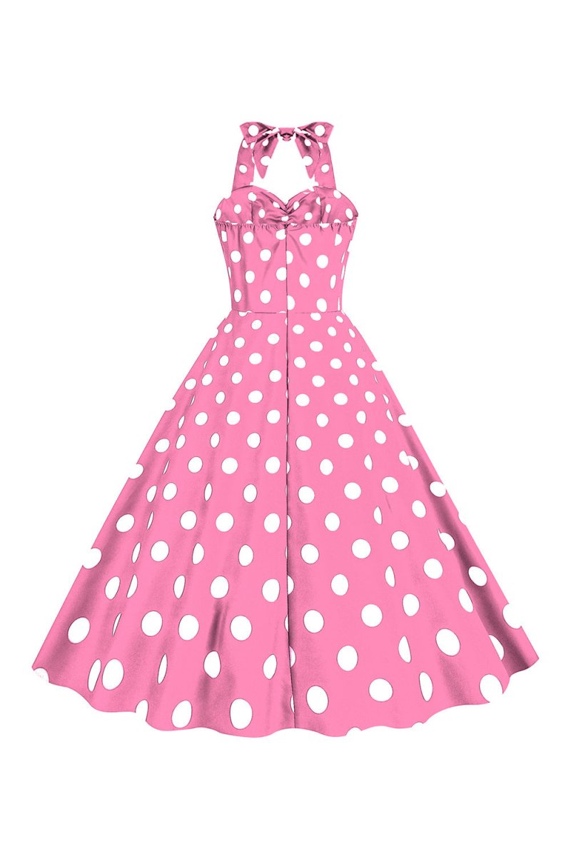Pink Polka Dots Pin Up Vintage 1950s Dress
