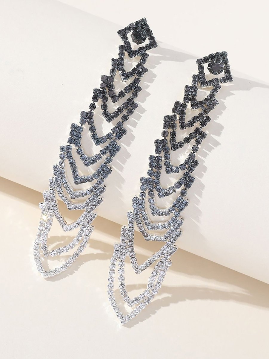 Gray Gradient Rhinestones Tassel Long Chain Earrings - KissProm