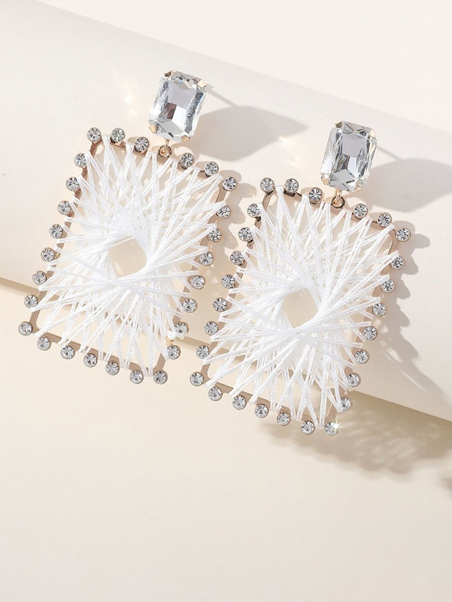 White Braided Raffia Square Earrings - KissProm