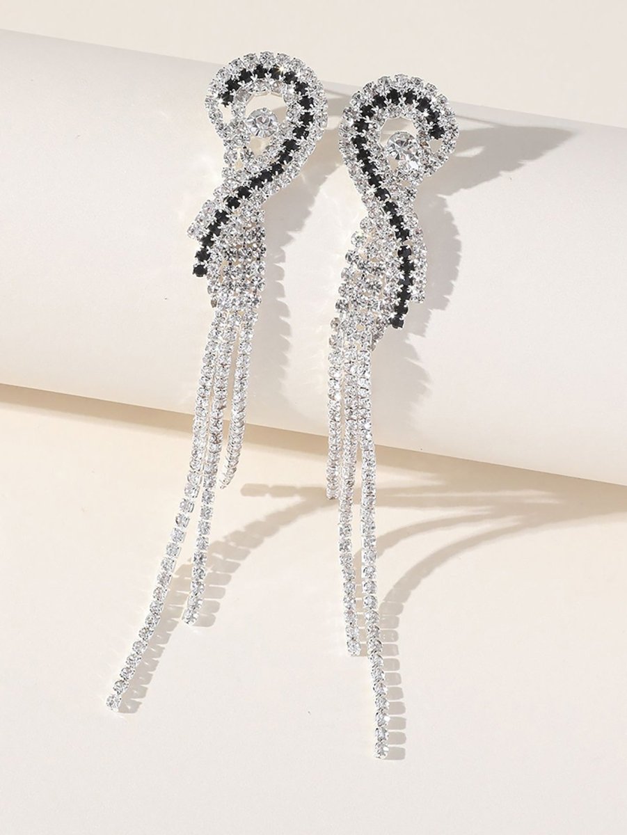 Silver Rhinestones Tassel Long Chain Earrings - KissProm