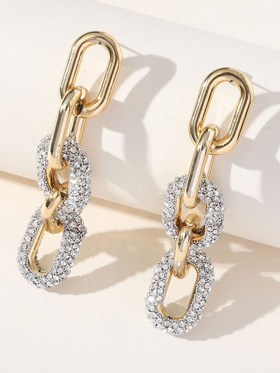 Golden Curb Chain Paperclip Long Hoop Earrings - KissProm