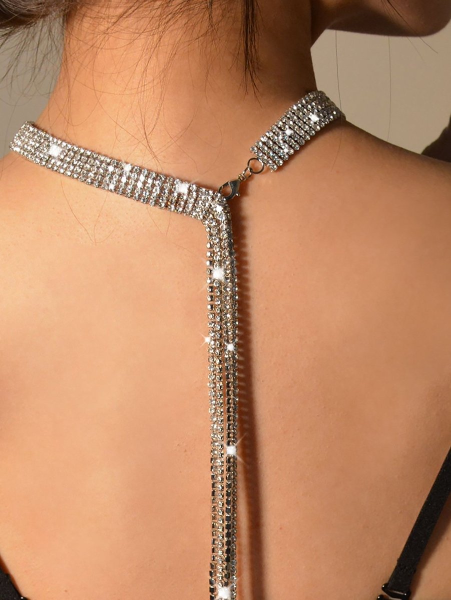 Silver Simple Tassel Rhinestones Necklace - KissProm