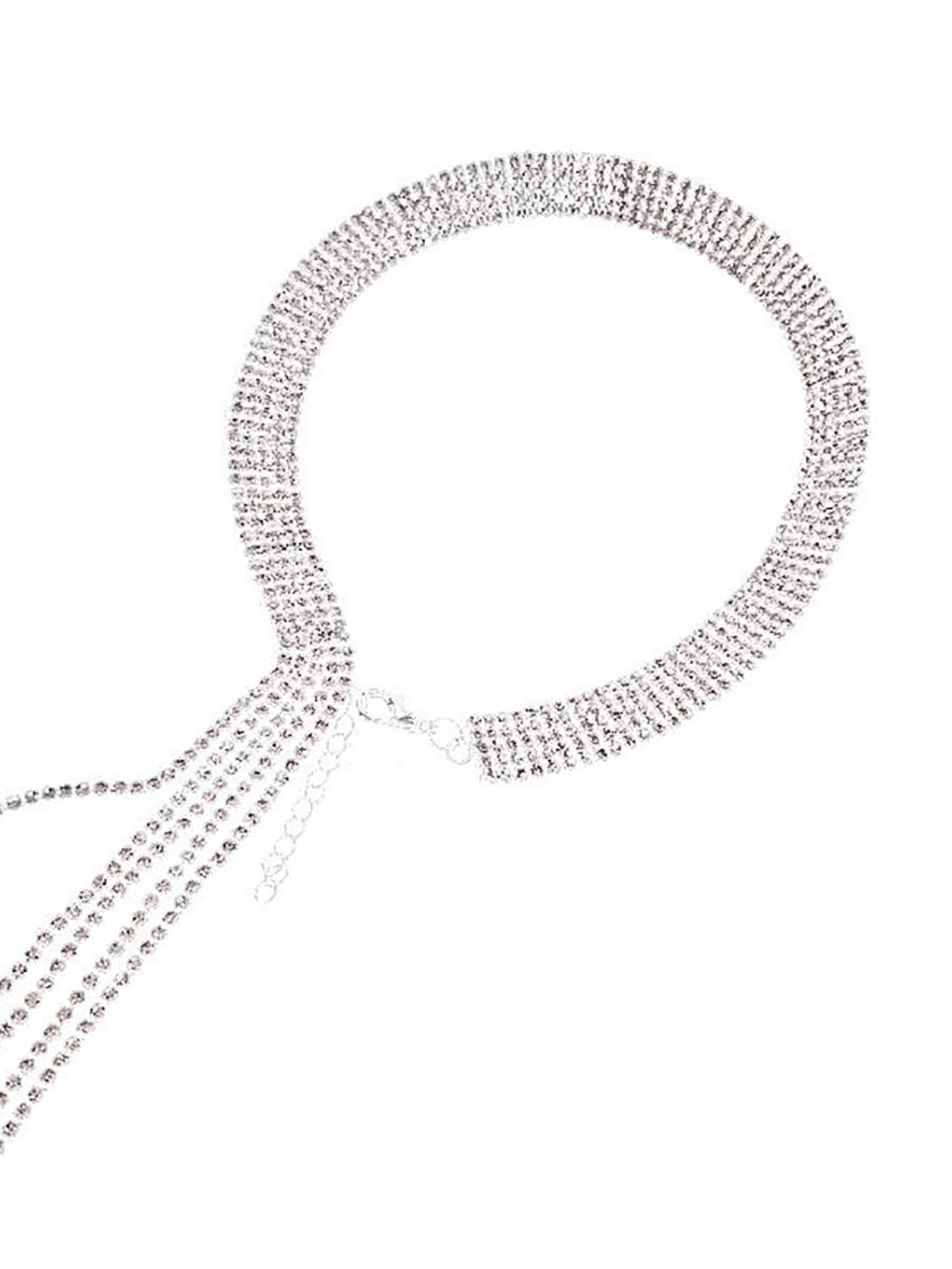 Silver Simple Tassel Rhinestones Necklace - KissProm