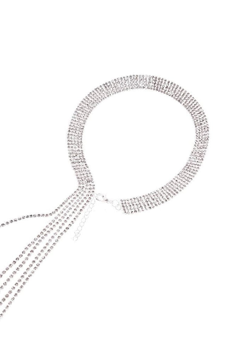 Sparkly Silver Long Crystal Collar Necklace - KissProm