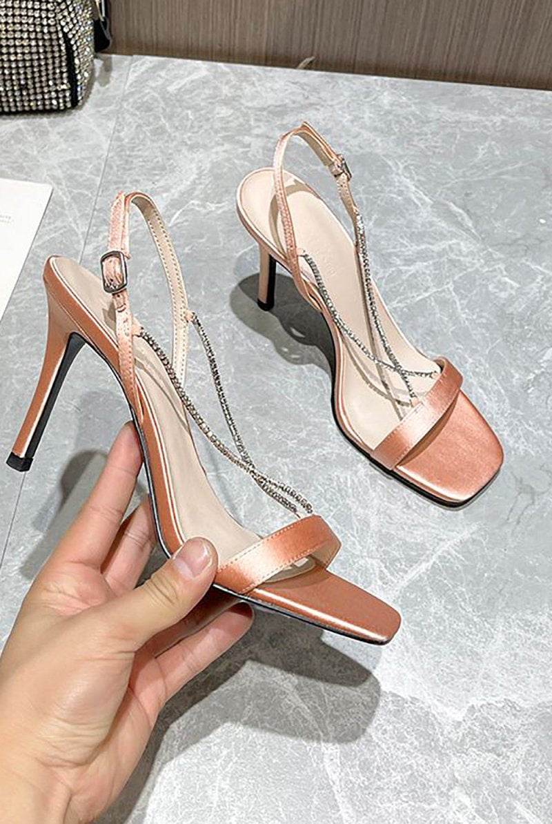 Square Toe Stiletto Black High Heels with Beading - KissProm