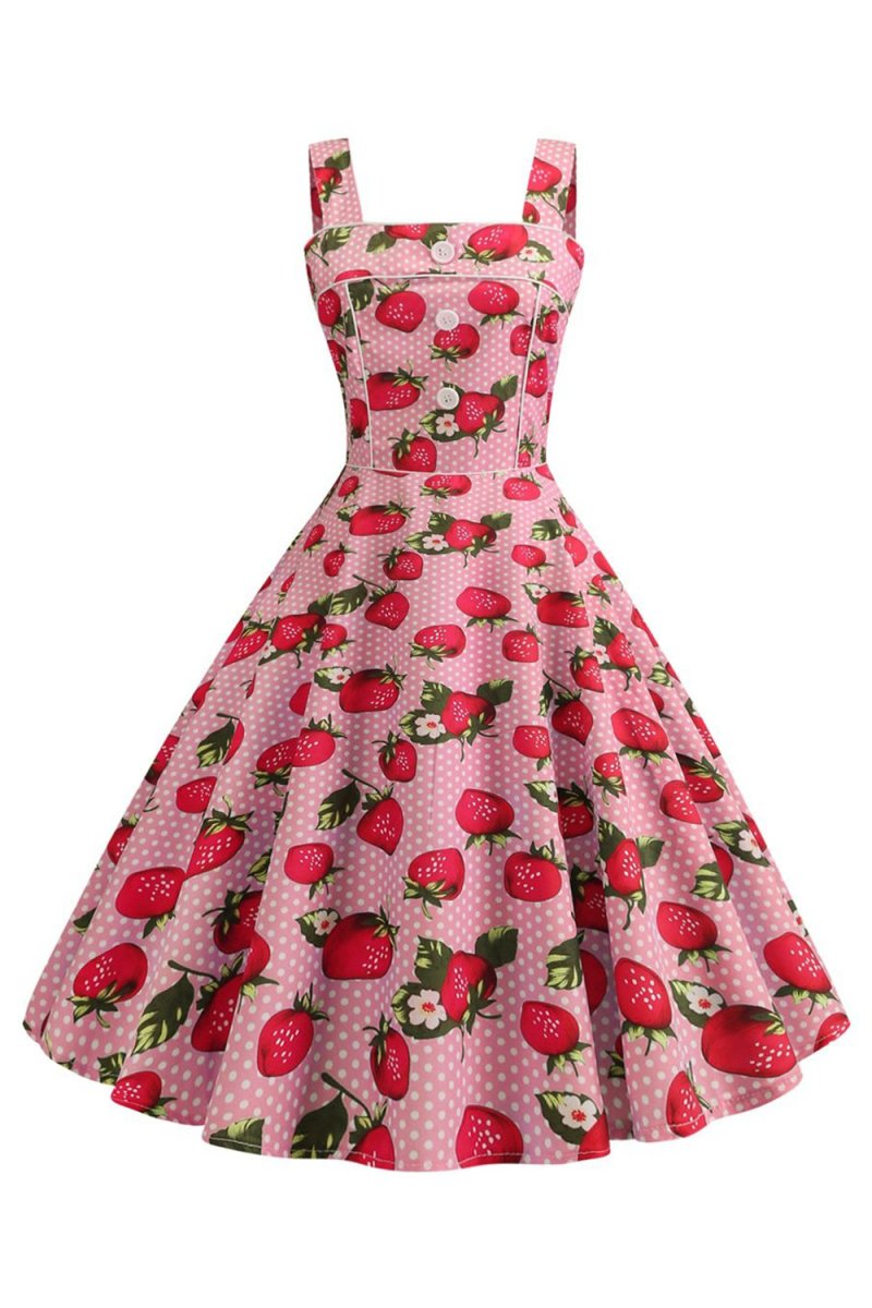 Strawbarries Printed Blue Sleeveless 1950s Dress - KissProm