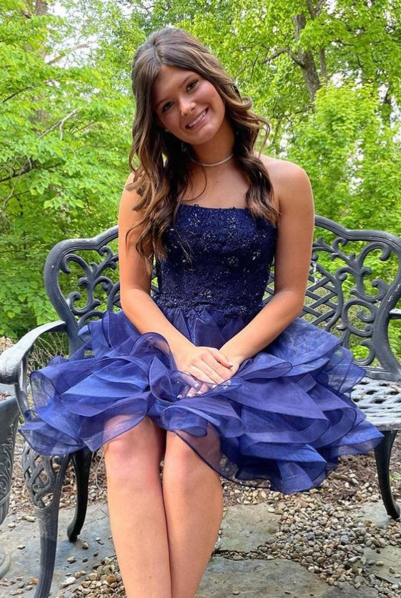 Xandra |A-line Lace Appliques Organza Short Homecoming Dress