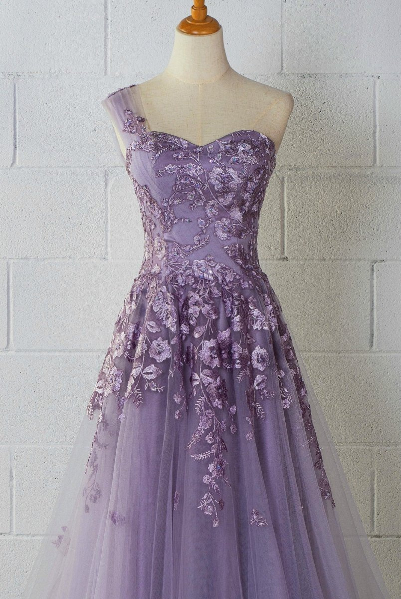 Sweet-Heart Tulle One Shoulder Floor Length Prom Dress