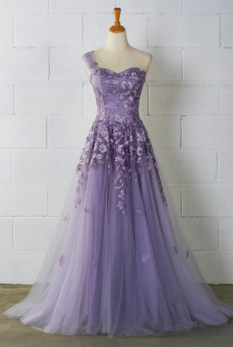 Sweet-Heart Tulle One Shoulder Floor Length Prom Dress