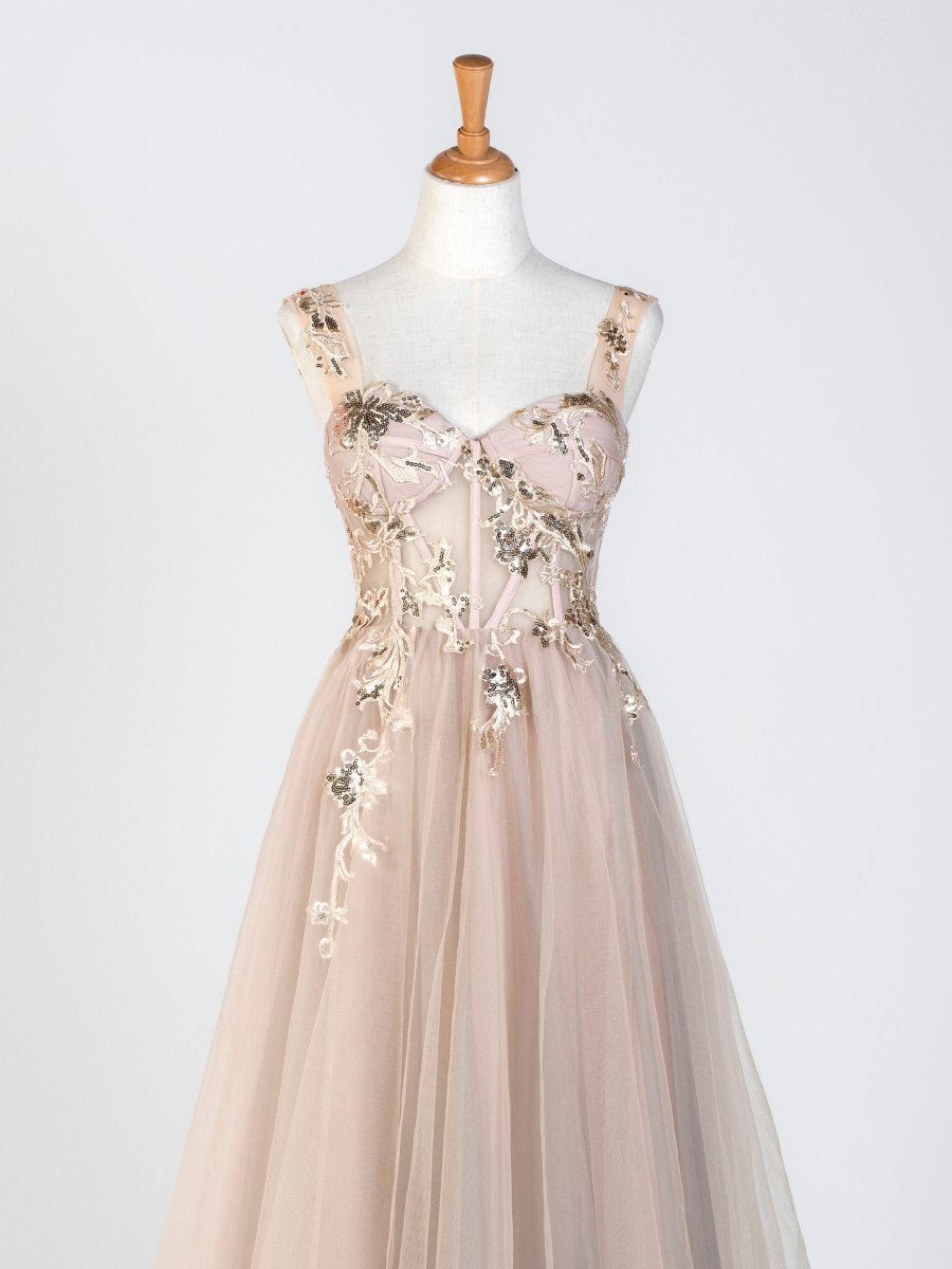 Corset Lace Floor Length Tulle Applique Prom Dress - KissProm