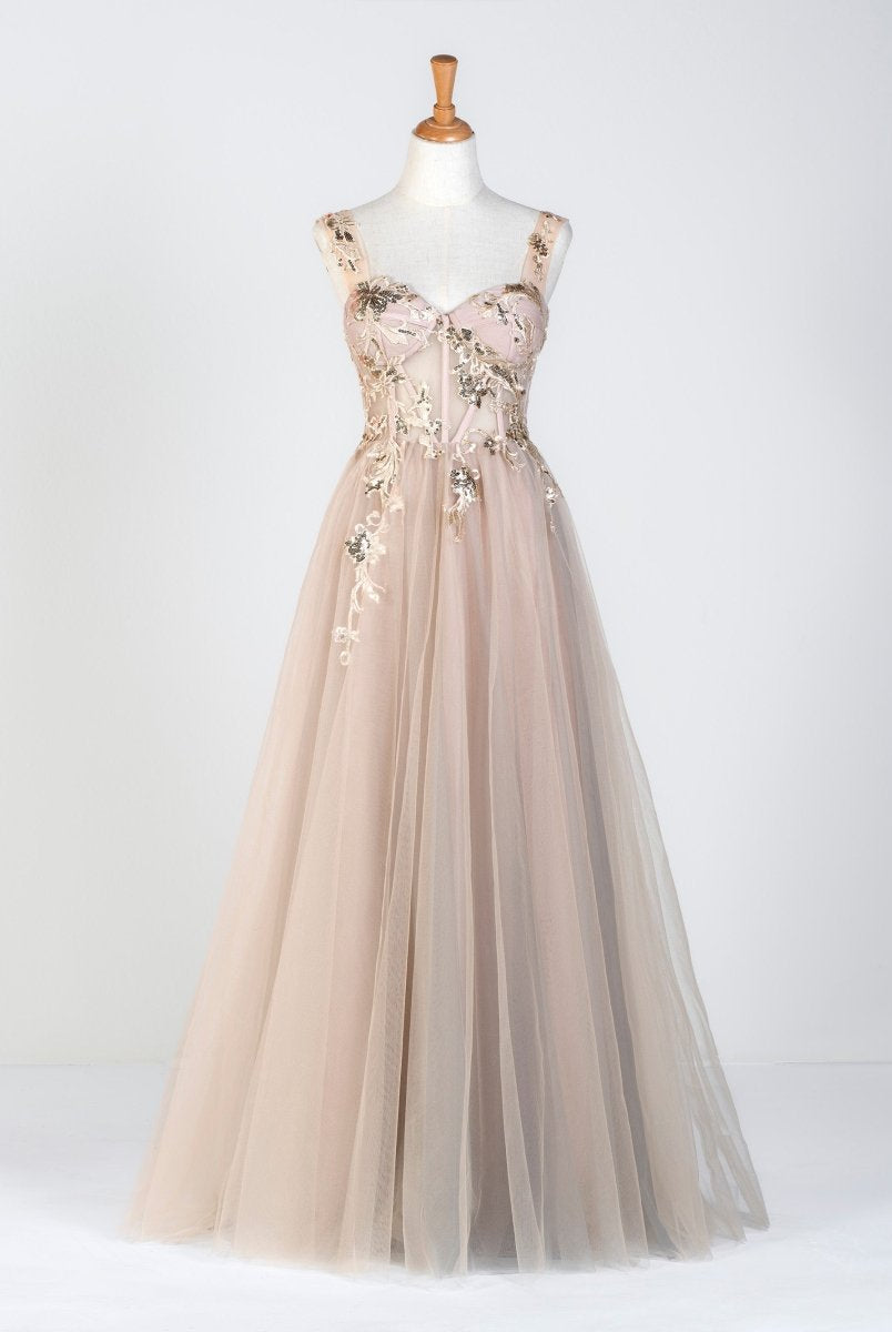 Corset Lace Floor Length Tulle Applique Prom Dress - KissProm