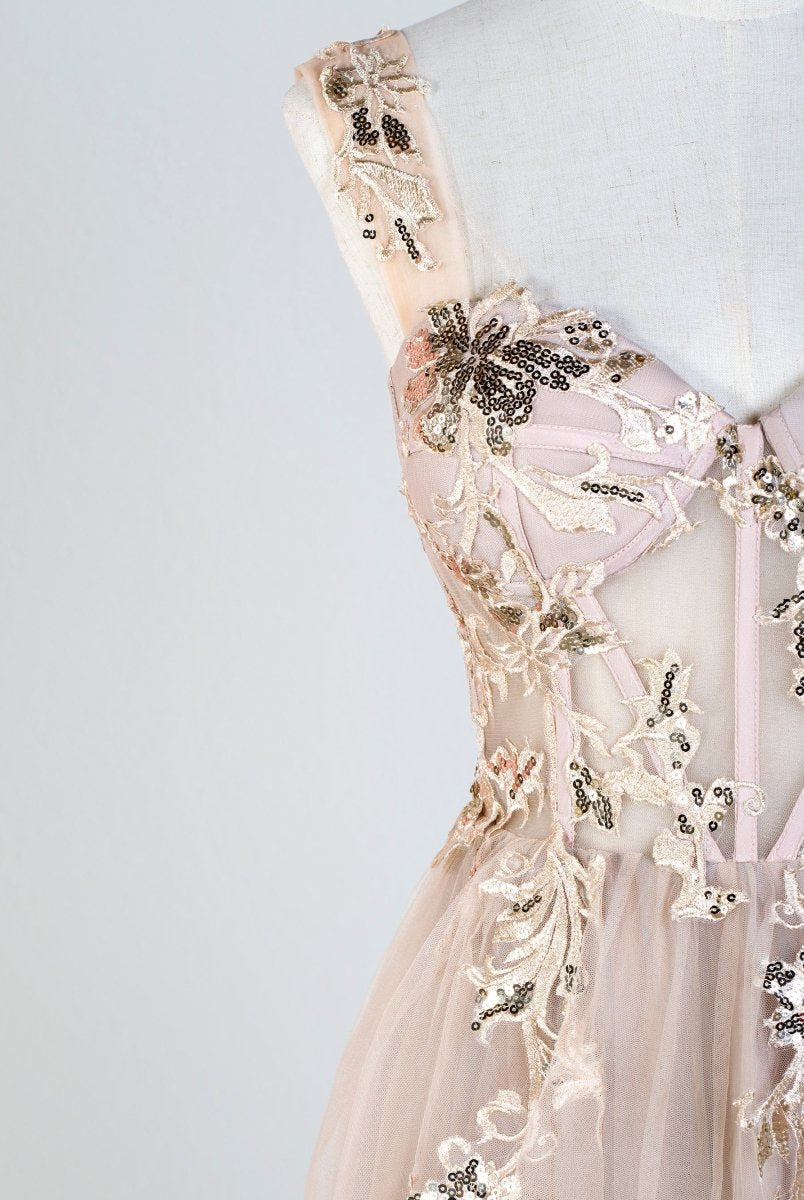 Corset Lace Floor Length Tulle Applique Prom Dress - KissProm