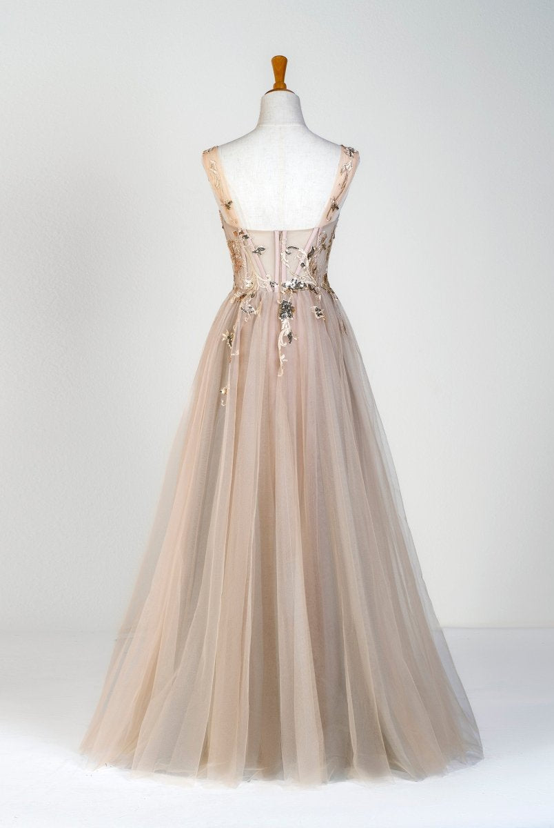 Corset Lace Floor Length Tulle Applique Prom Dress - KissProm