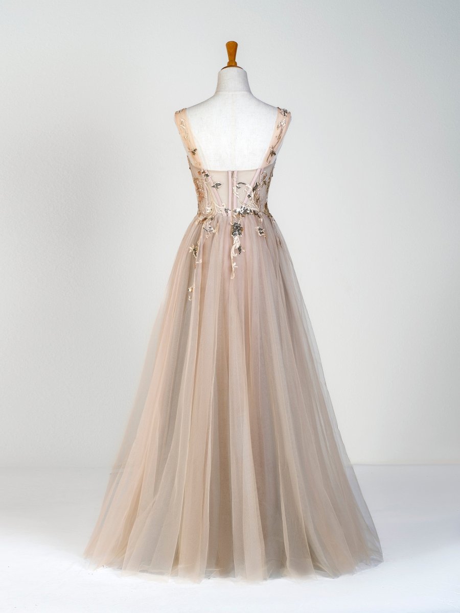 Corset Lace Floor Length Tulle Applique Prom Dress - KissProm