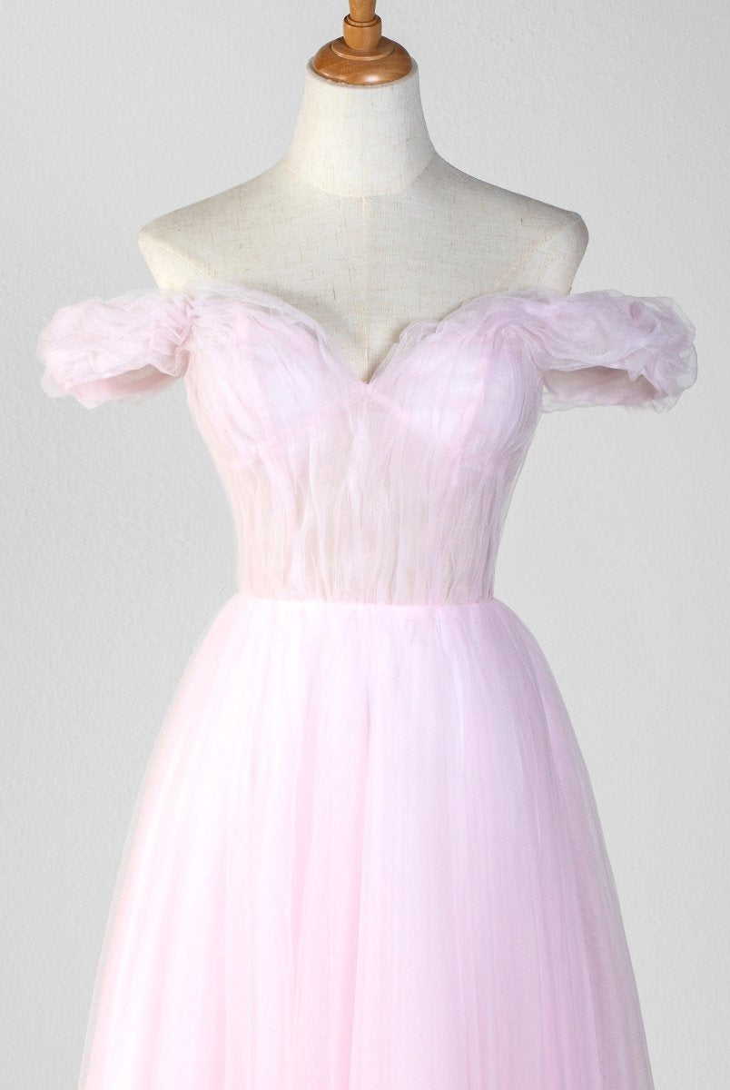 Sweetheart Neck Off the Shoulder Tea Length Tulle Prom Dress