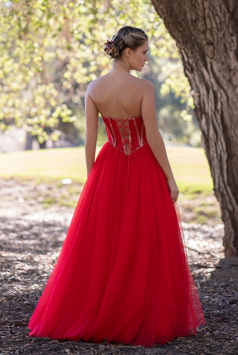 A-Line Strapless Red Prom Dress with Beadings