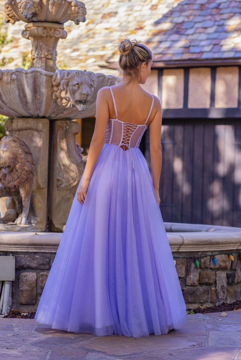 Spaghetti Straps Corset Floor Length Tulle Prom Dress - KissProm
