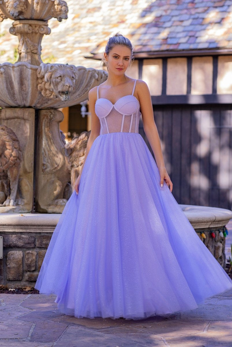 Spaghetti Straps Corset Floor Length Tulle Prom Dress - KissProm