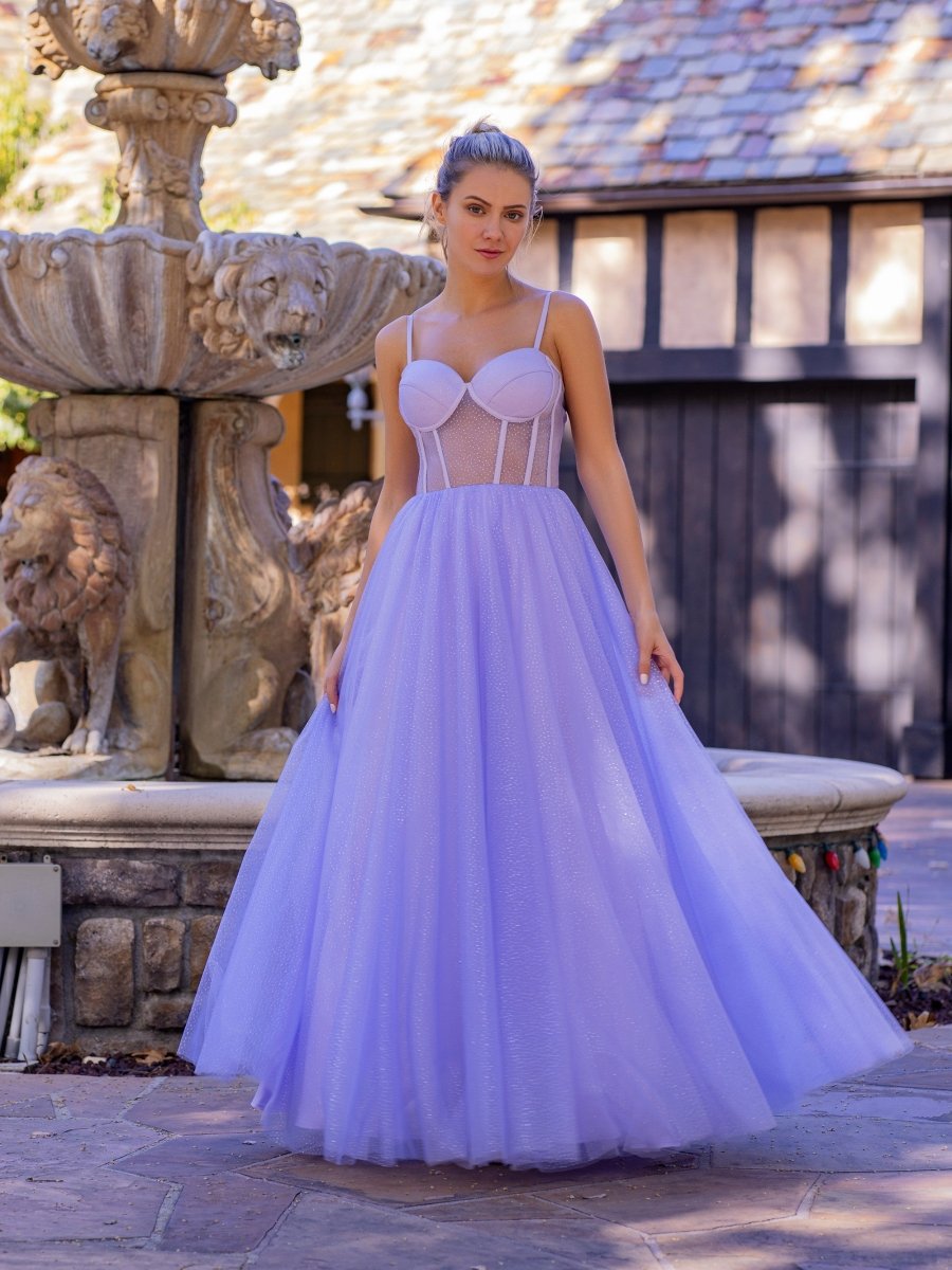 Spaghetti Straps Corset Floor Length Tulle Prom Dress - KissProm