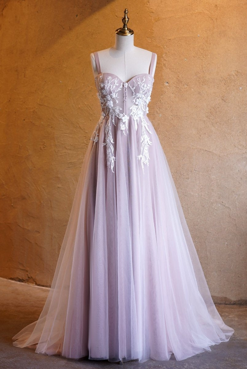 Felicity |Lavender A-line Sweetheart Neckline Tulle Sweep Train Prom Dress
