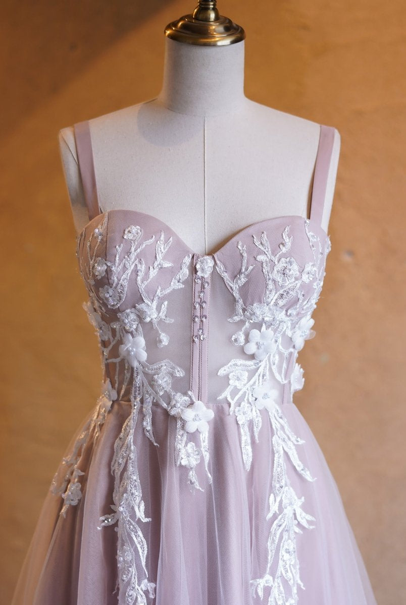 Felicity |Lavender A-line Sweetheart Neckline Tulle Sweep Train Prom Dress