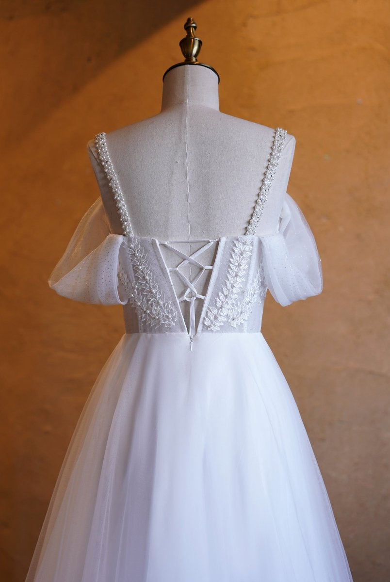 V - neck Pearl Embellished Floor Length Prom Dresses - KissProm