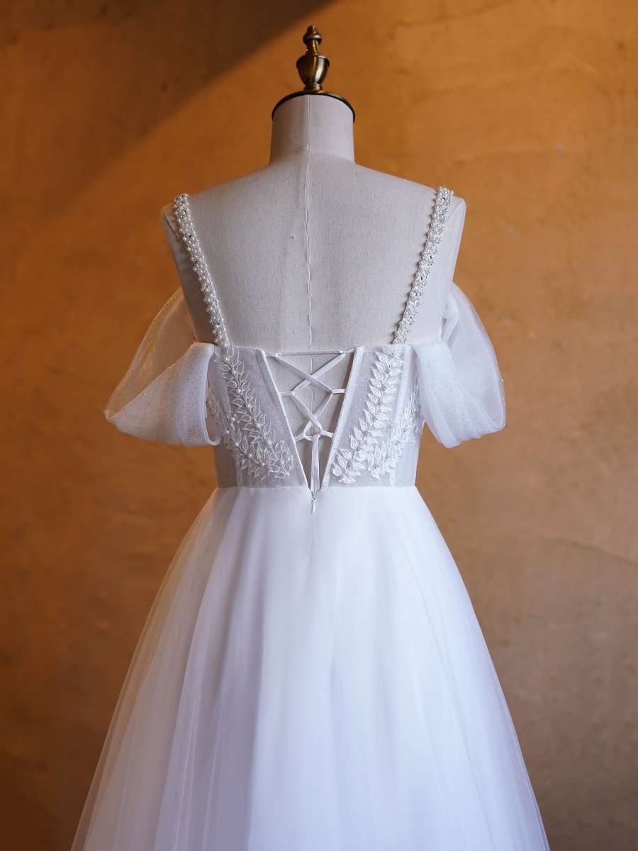 V - neck Pearl Embellished Floor Length Prom Dresses - KissProm